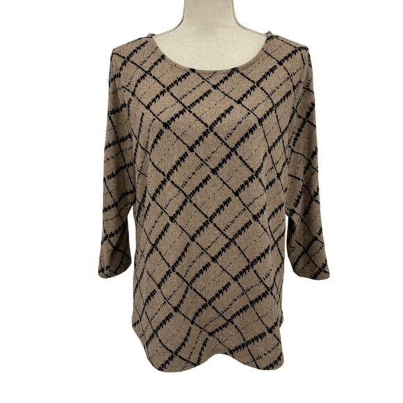 Adrienne Vittadini Tops - Adrienne Vittadini Brown Diamond Pattern Top XL 1X Flowy Boho Eclectic Chic